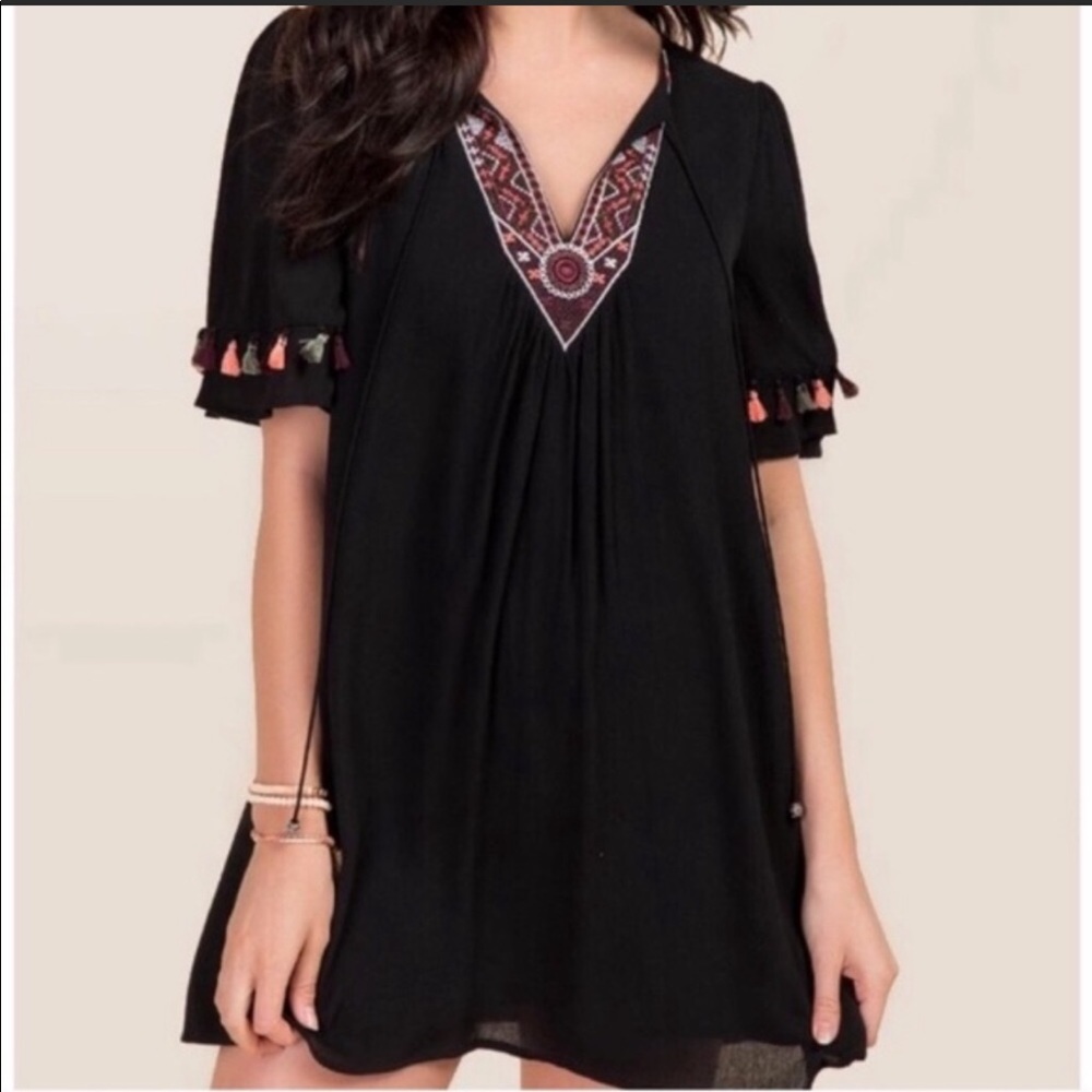 Miami | Boho Tassle Black Dress Size M